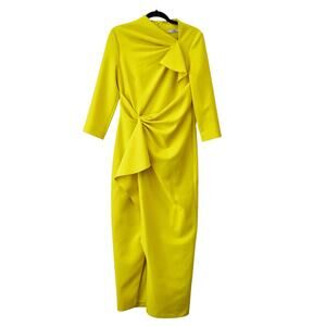 Safiyaa Avery Bright Yellow Draped Crepe Asymmetric Midi Dress Size 10